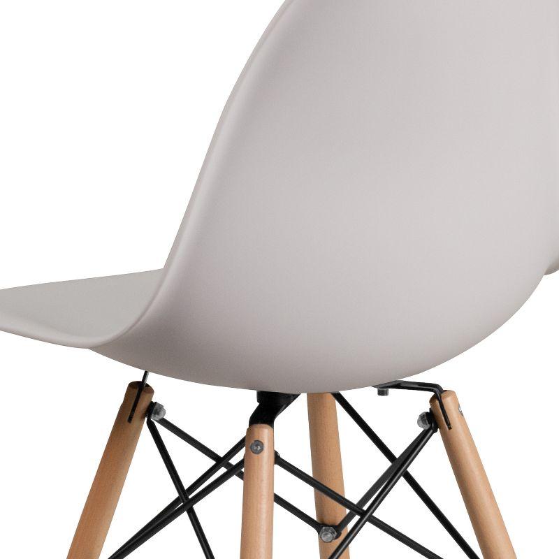 White Plastic Side Chair with Wooden Legs and Metal Bracing