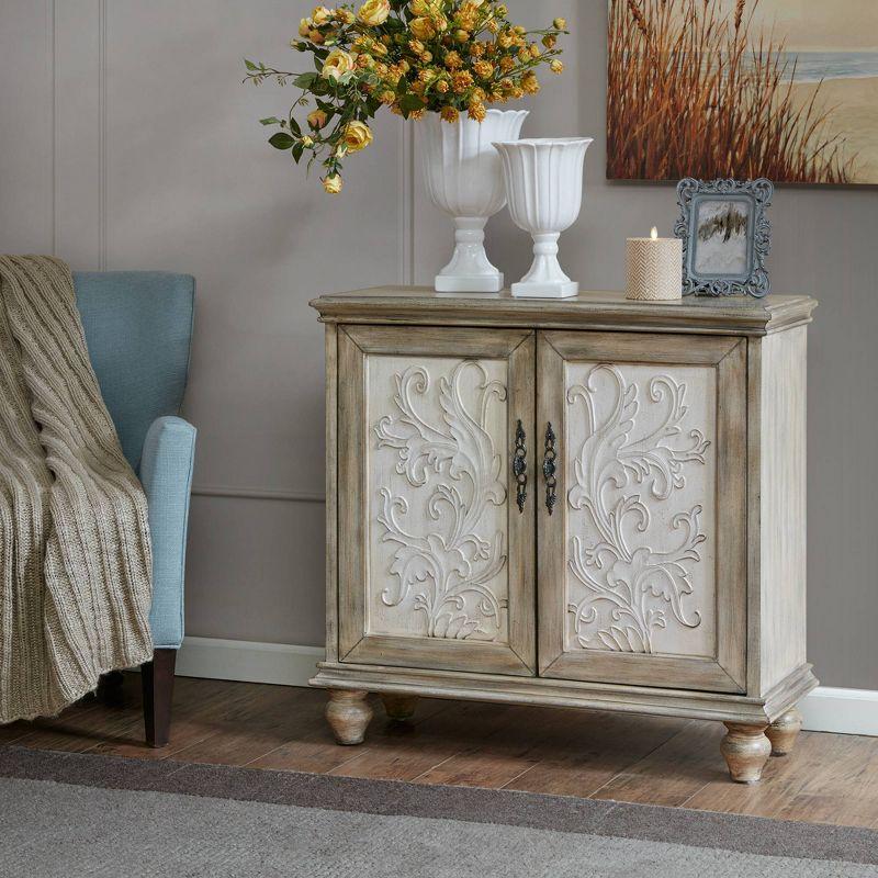 Grayson Cream and Brown Floral 2-Door Cabinet with Adjustable Shelf