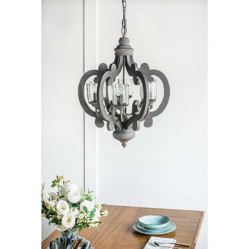 21"x24" 6-Light Wood Chandelier Ceiling Light Gray - A&B Home: No Assembly, UL Listed, Adjustable Height