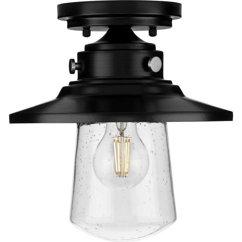 Progress Lighting Tremont 1-Light Matte Black Clear Seeded Glass Farmhouse Outdoor Semi-Flush Mount