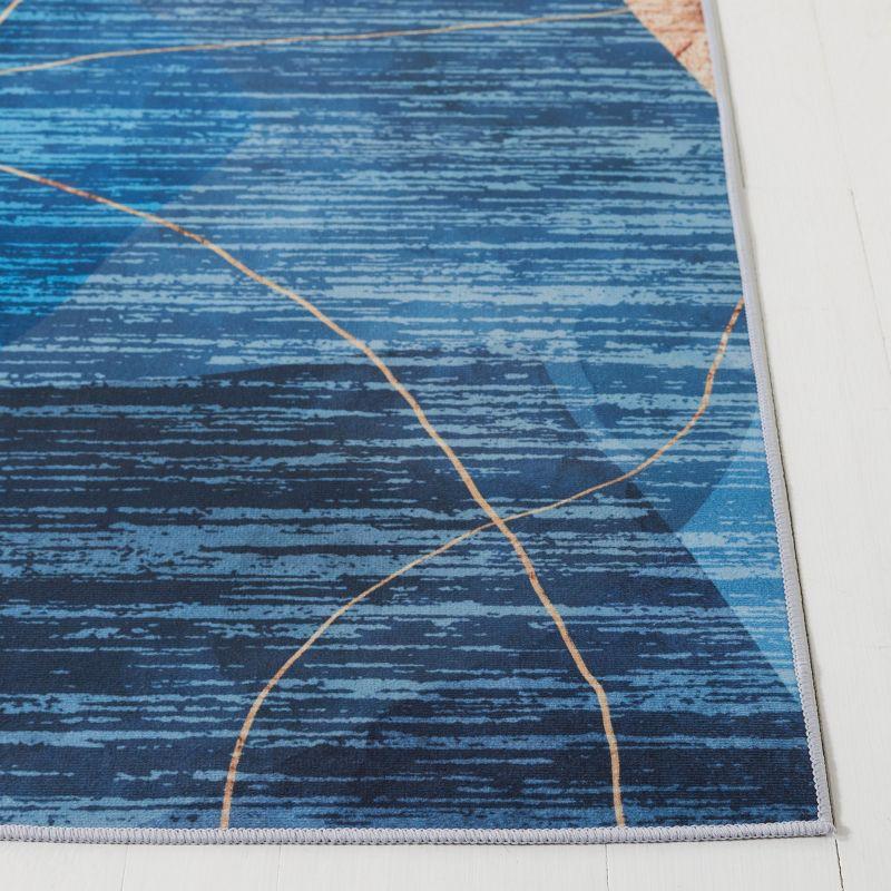 Abstract Blue & Gold Harmony 4' x 6' Hand-Knotted Wool Blend Rug