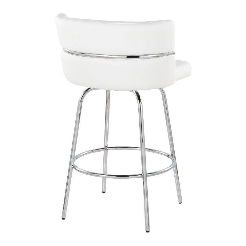 Set of 2 Cinch-Claire Counter Height Barstools Chrome/White - LumiSource: Metal Frame, Swivel Seat, Velvet Upholstery, Footrest