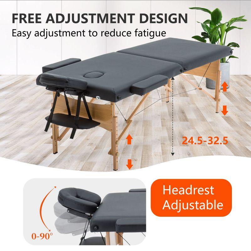 FDW Massage Table 73 Inch Heigh Adjustable 2 Fold Portable Massage Table W/Sheet Cradle Cover 2 Bolster Hanger Facial Salon Tattoo Bed (Black)