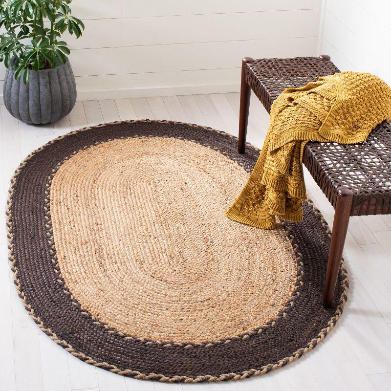 Natural Brown Oval Handwoven Cotton Area Rug 4' x 6'