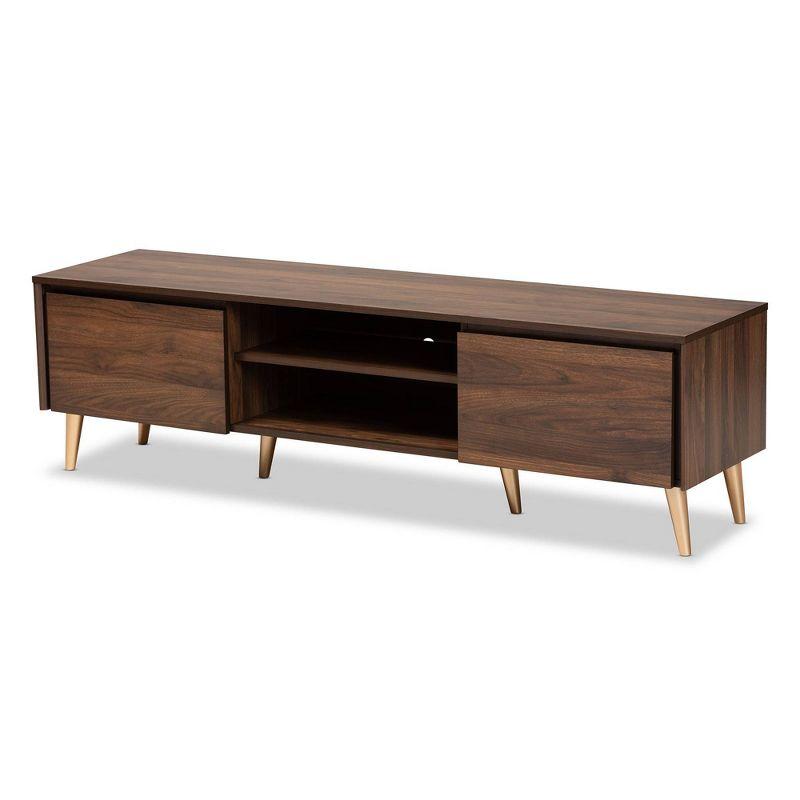 Landen Walnut Brown Wood and Gold Mid-Century TV Stand for 65" TVs