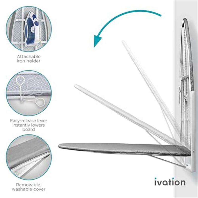 Ivation Wall Mounted Ironing Board, 36.2” x 12.2” Fold Down Iron Board with Iron Holder