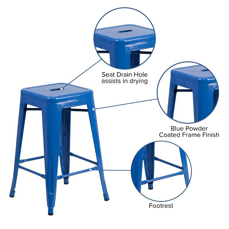 Flash Furniture Commercial Grade 24" High Backless Metal Indoor-Outdoor Counter Height Stool with Square Seat