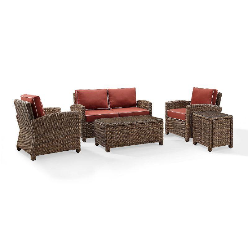 Bradenton 5pc Outdoor Wicker Conversation Set - Sangria - Crosley: Steel Frame, Tempered Glass Tables, UV-Resistant