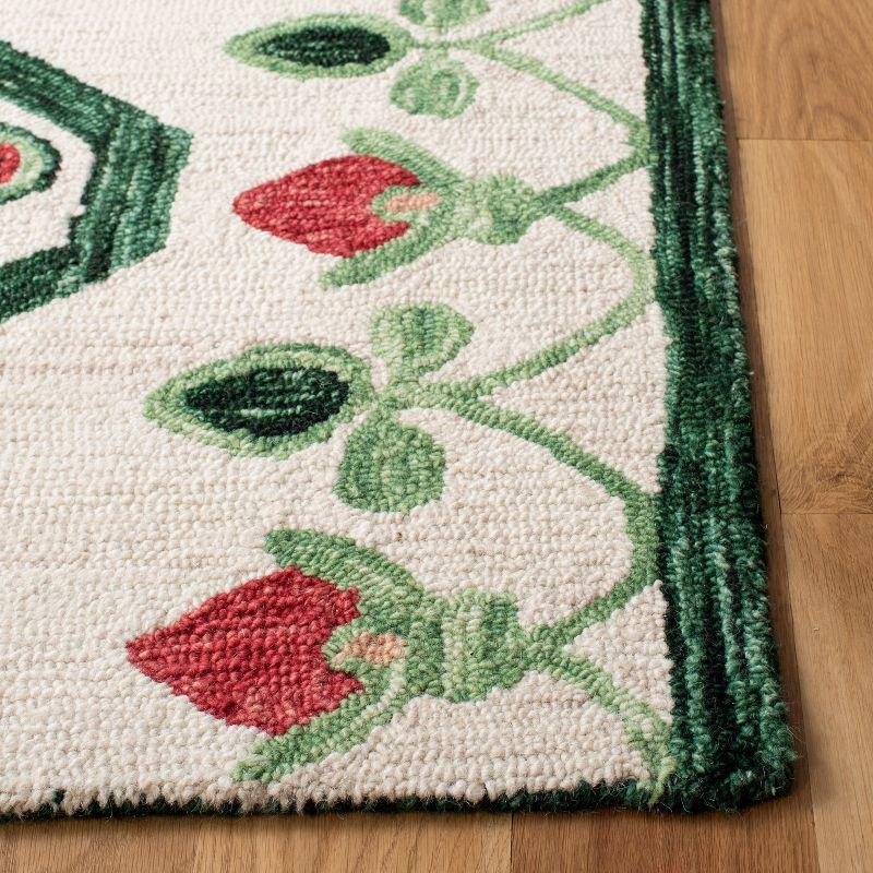 Ivory and Green Hand-Tufted Wool Area Rug 4' x 6'