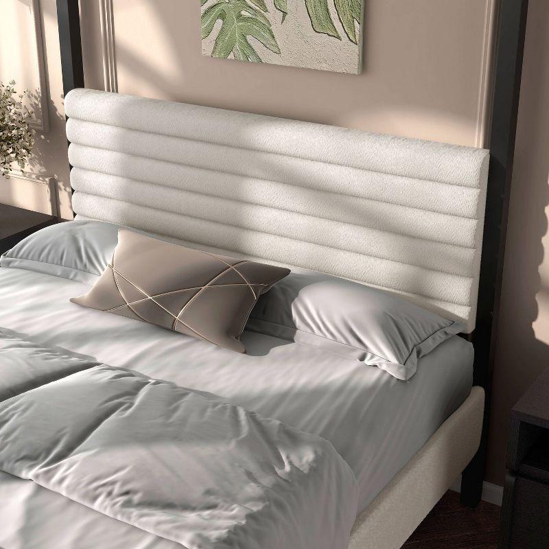 HOMES: Inside + Out Queen Aquis Canopy Platform Bed with Boucle Upholstered Headboard White