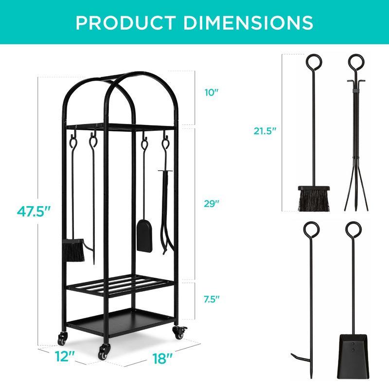 Best Choice Products 4ft 3-Tier Firewood Log Rack, Vertical Wrought Iron Holder for Home w/ 4-Piece Tool Set, Wheels