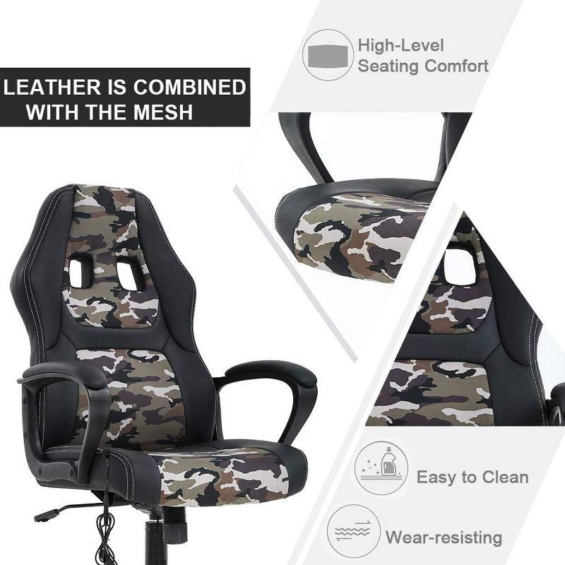 FDW Racing Gaming Chair Home Office Chair Ergonomic Desk Chair Massage PU Leather Computer Chair with Lumbar Support Headrest Armrest ,Camo