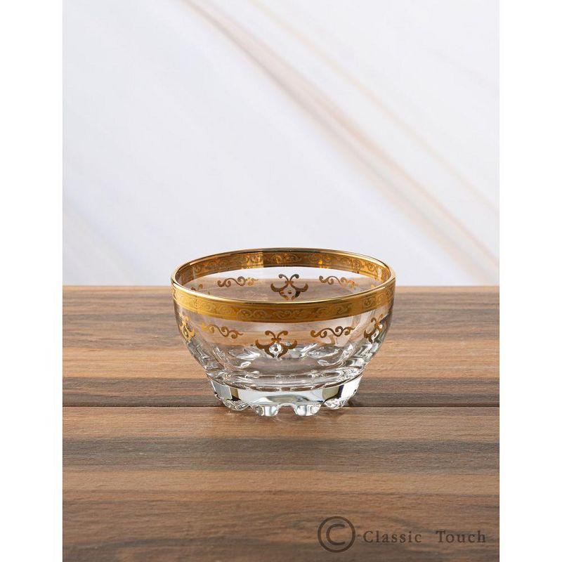 Classic Touch Glass Dessert Bowl with Rich Gold Artwork, Set of 6