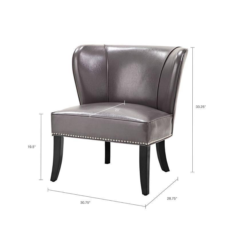 Hilton Concave Back Armless Chair Gray - Madison Park: Silver Nailhead, Faux Leather, Wingback Design