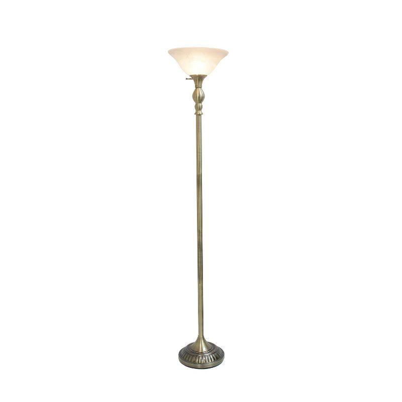 1-Light Classic Torchiere Floor Lamp with Marbleized Glass Shade Antique Brass - Lalia Home: UL Listed, Metal Base, Rotary Switch