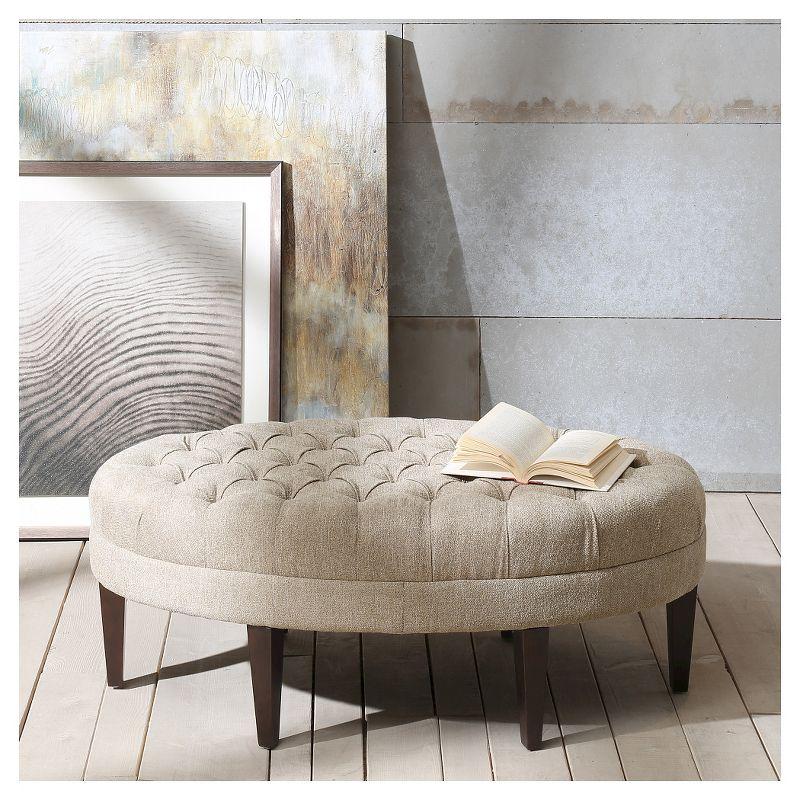 Taupe Tufted Oval Cocktail Ottoman with Birch Legs