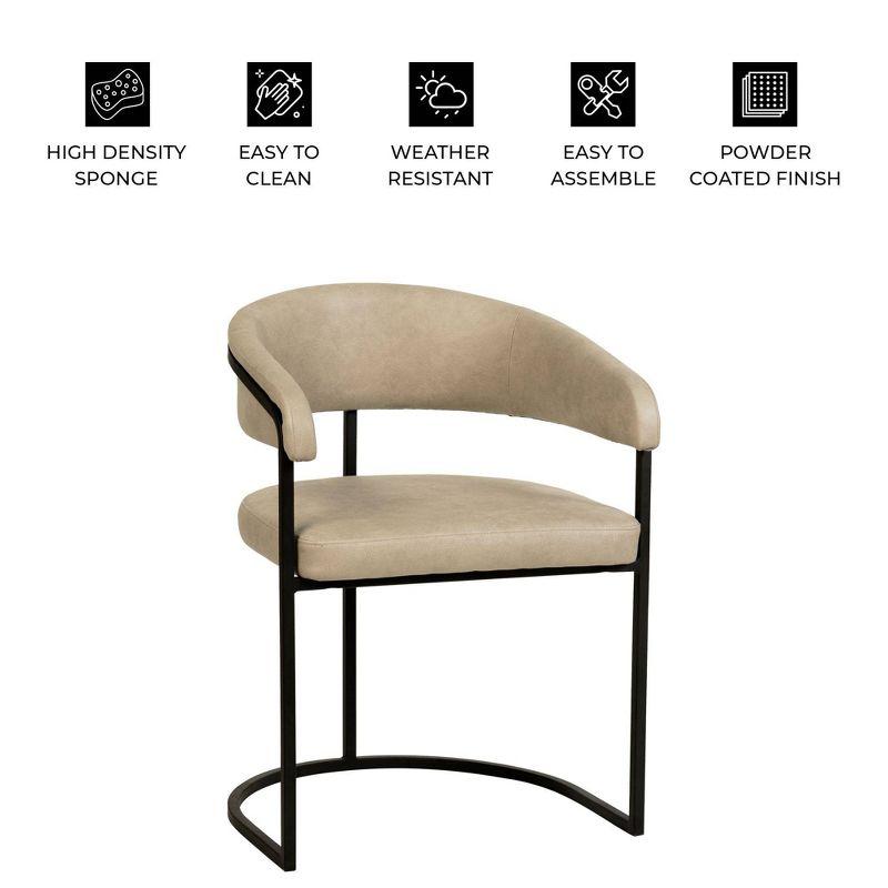 LeisureMod Aero Modern Curve-Back Dining Arm Chair with Leather Upholstery and Metal Legs – Accent Seating for Dining Rooms, Kitchens, or Offices