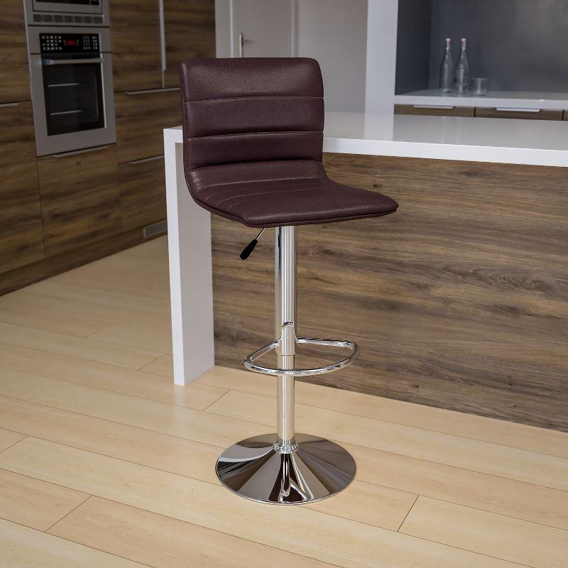 Modern Swivel Adjustable Barstool in Brown Vinyl with Chrome Base