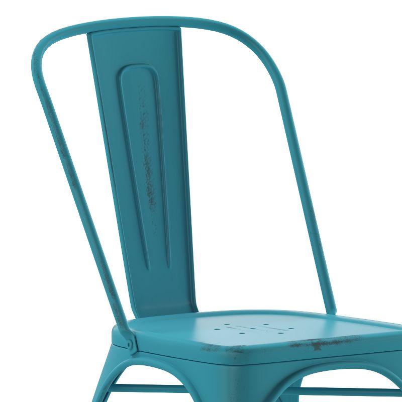 Emma and Oliver Commercial Grade Distressed Colorful Metal Indoor-Outdoor Stackable Chair