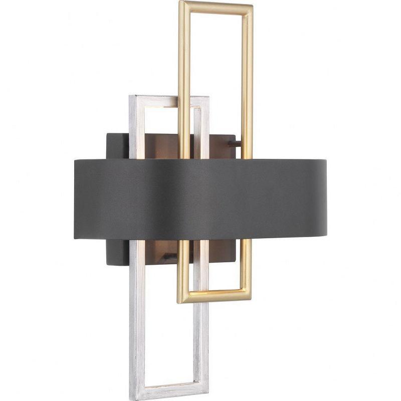 Progress Lighting Adagio 2-Light Wall Sconce, Black, Geometric Pattern, Steel, Damp Rated, Brushed Silver and Brass Accents