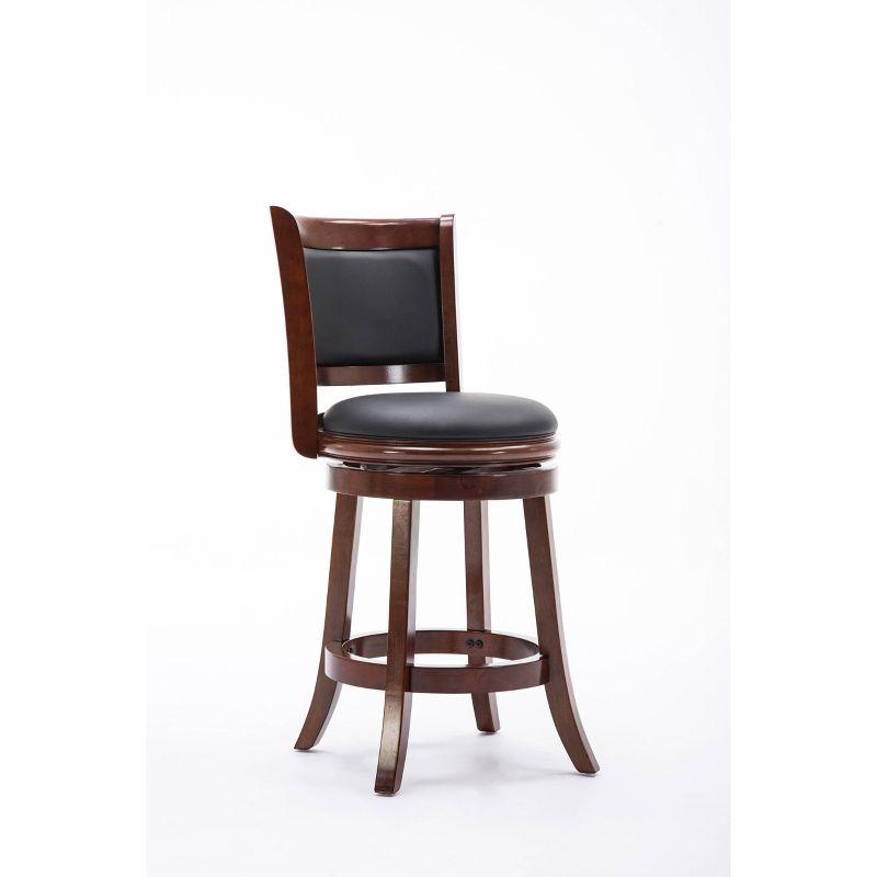 Cherry Wood Swivel Counter Stool with Black Leather Upholstery