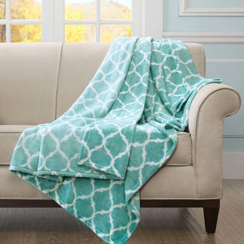 Aqua Ogee Knitted Oversized Plush Throw 60" x 70"