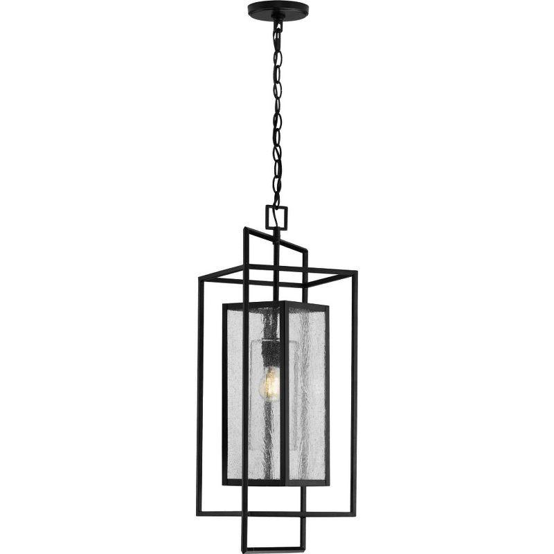 Matte Black Seeded Glass Outdoor Hanging Pendant Light