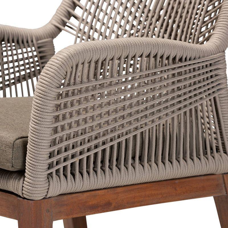 bali & pari Jennifer Woven Rope Mahogany Dining Armchair Gray/Walnut: Upholstered, No Assembly, Polyester/Cotton