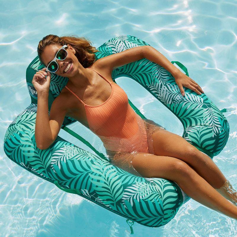 Aqua Zero Gravity Inflatable Outdoor Indoor Swimming Pool Chair Hammock Lounge Float, Teal Fern Leaf Green