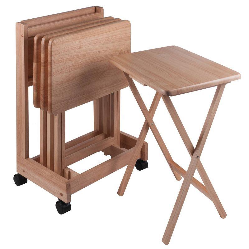 Natural Wood 5-Piece Snack Table Set with Serving Cart