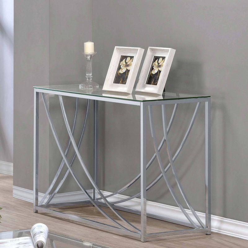 Contemporary Silver Metal and Glass Rectangular Console Table