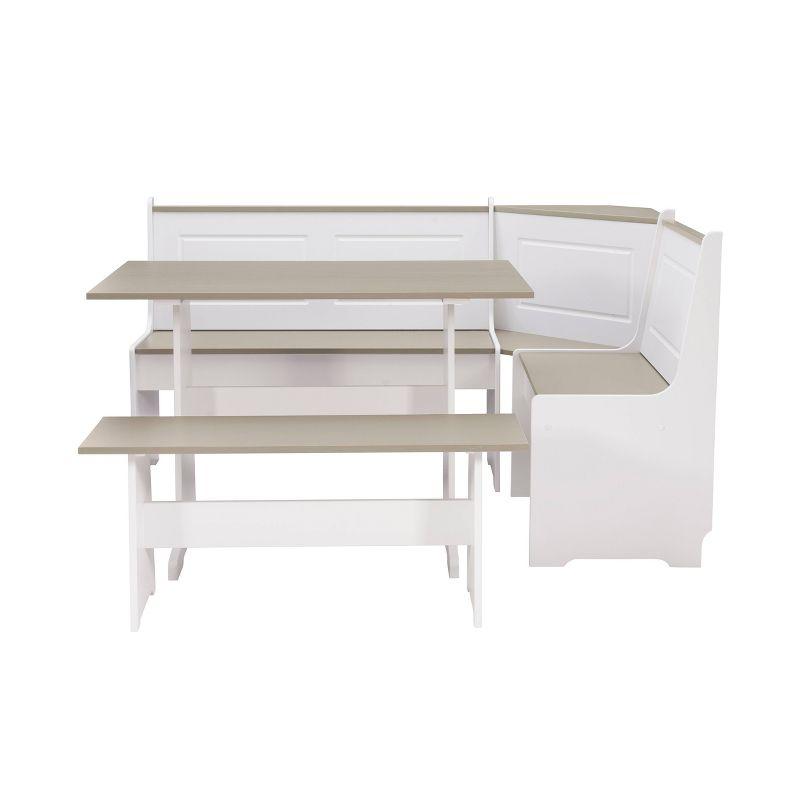 Linon 3pc Ardmore Breakfast Nook Storage Benches Dining Set White/Gray: Mid-Century Modern, Wood, 6-Seat Capacity