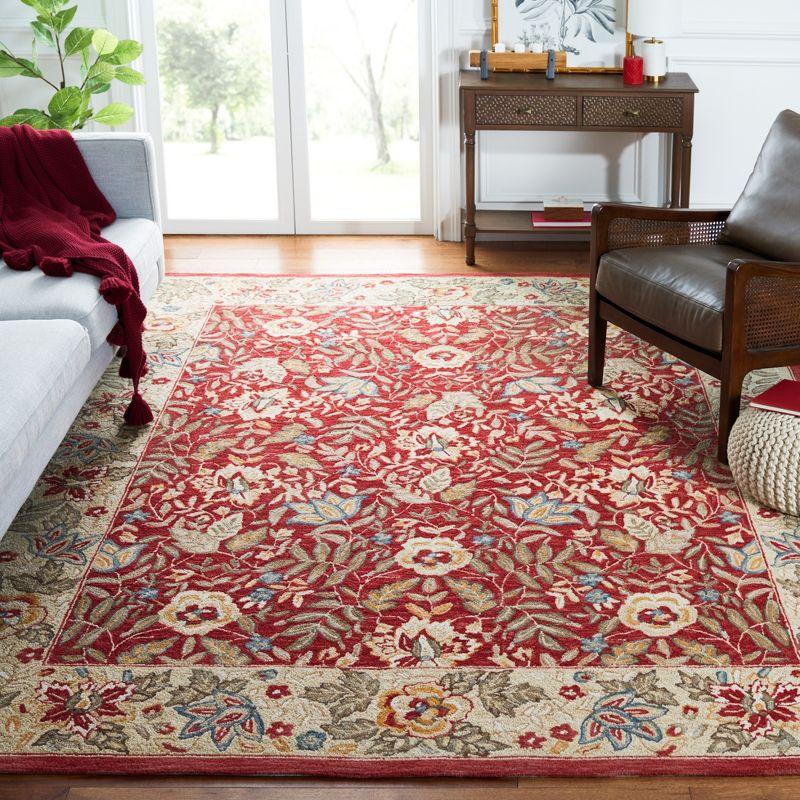 Handmade Red Floral Wool Square Area Rug, 6'