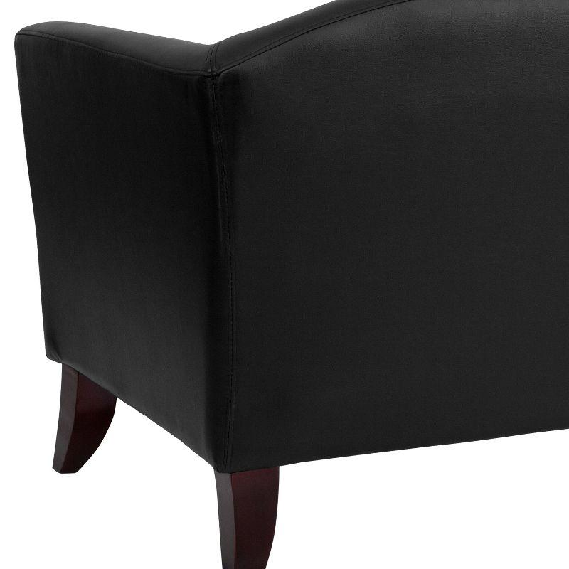 Elegant Black Faux Leather Loveseat with Cherry Wood Feet