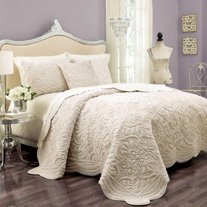 Ivory Faux Fur Queen Reversible Coverlet Set