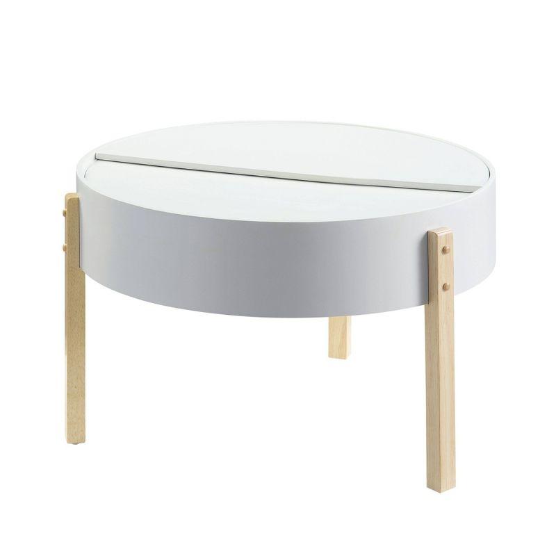 Round White and Natural Wood Coffee Table with Storage