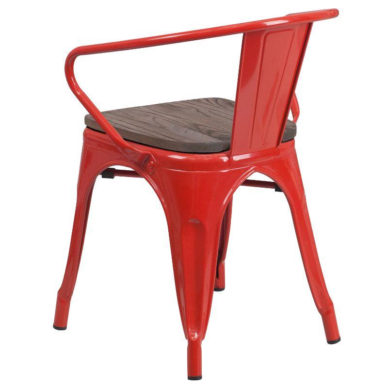 Rustic Red Metal Arm Chair with Wood Detail and Slat Back