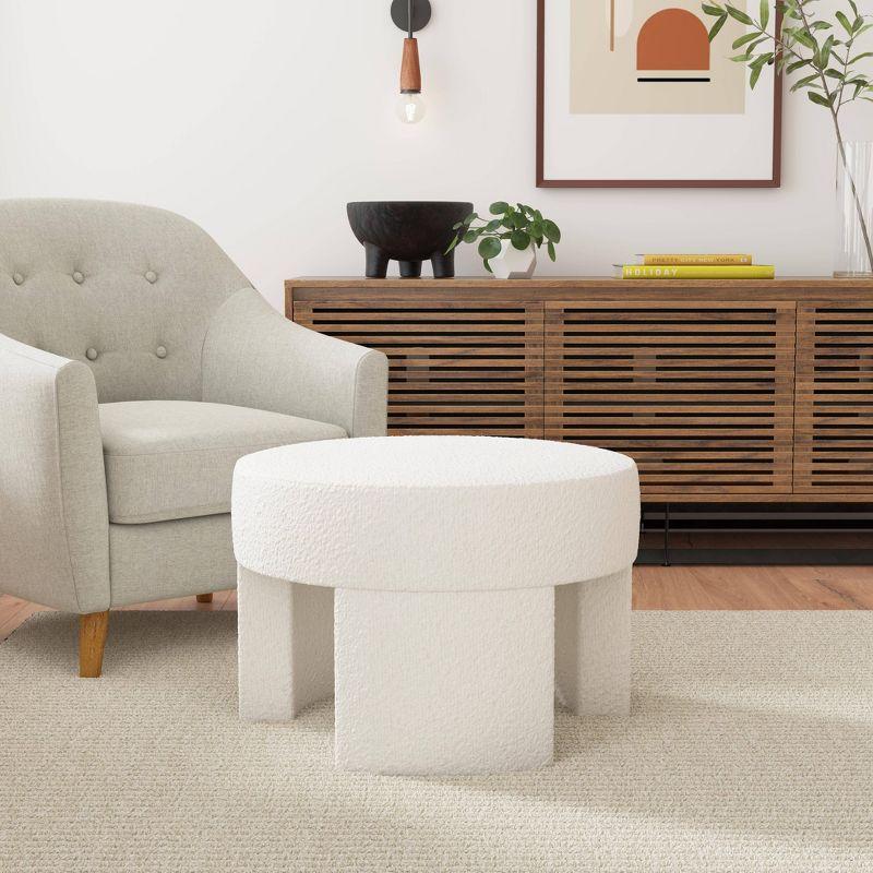 Sophia Ottoman Cream Boucle - HomePop: Modern Round Upholstered Footstool, No Assembly Required