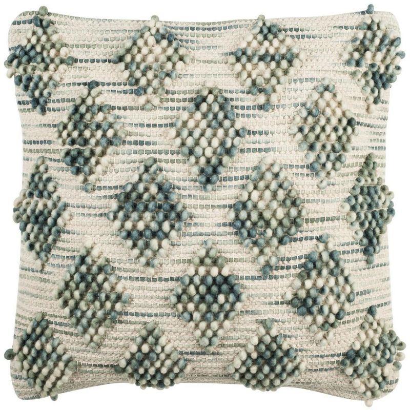 Beige and Ivory Geometric Wool 20" Square Throw Pillow