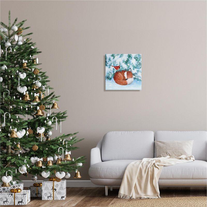 Sleeping Fox and Cardinal in Snow Canvas Wall Art, 17 x 17