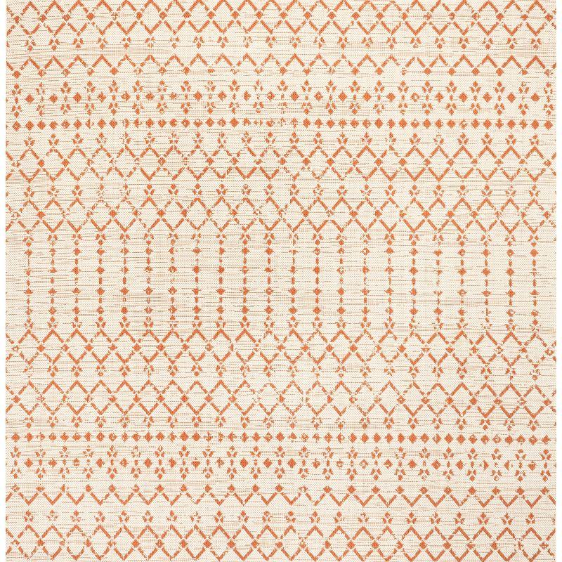 5' x 5' Ourika Moroccan Geometric Textured Weave Indoor/Outdoor Area Rug, Cream/Orange - JONATHAN Y