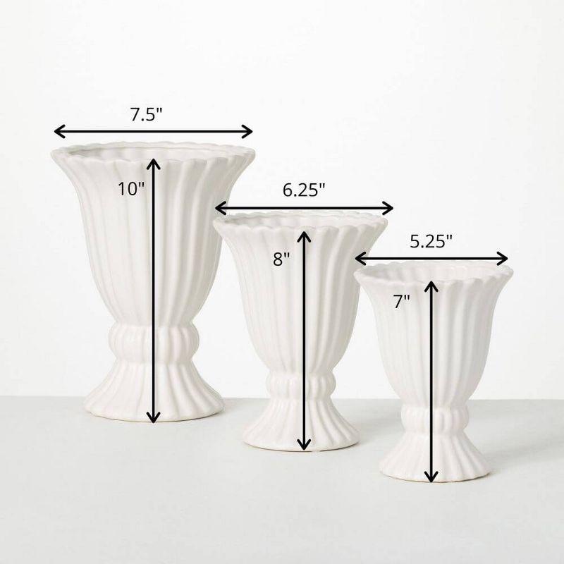 Matte White Ribbed Ceramic Urn Set of 3