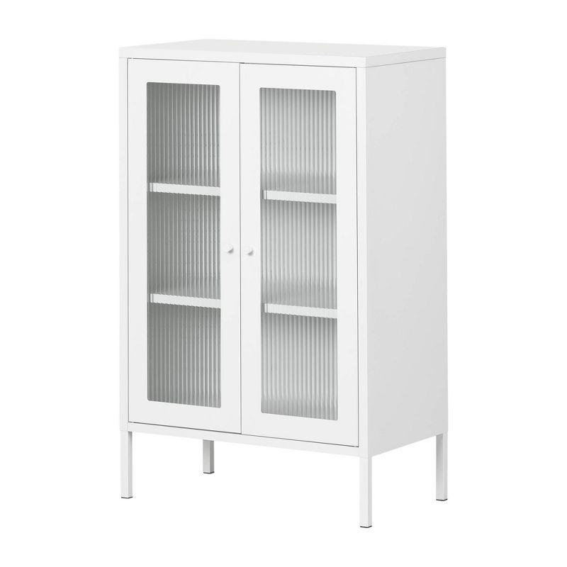 White Contemporary Glass Door Accent Cabinet with Adjustable Shelves