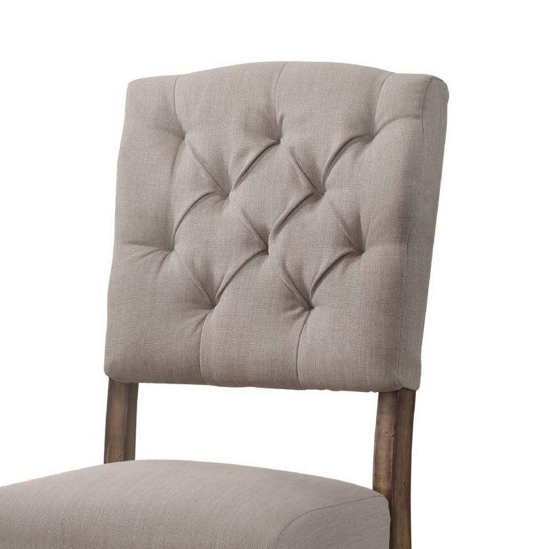 Set 2 19" Bernard Dining Chairs Linen/Weathered Oak - Acme Furniture: Curved Back, Tufted Cushion