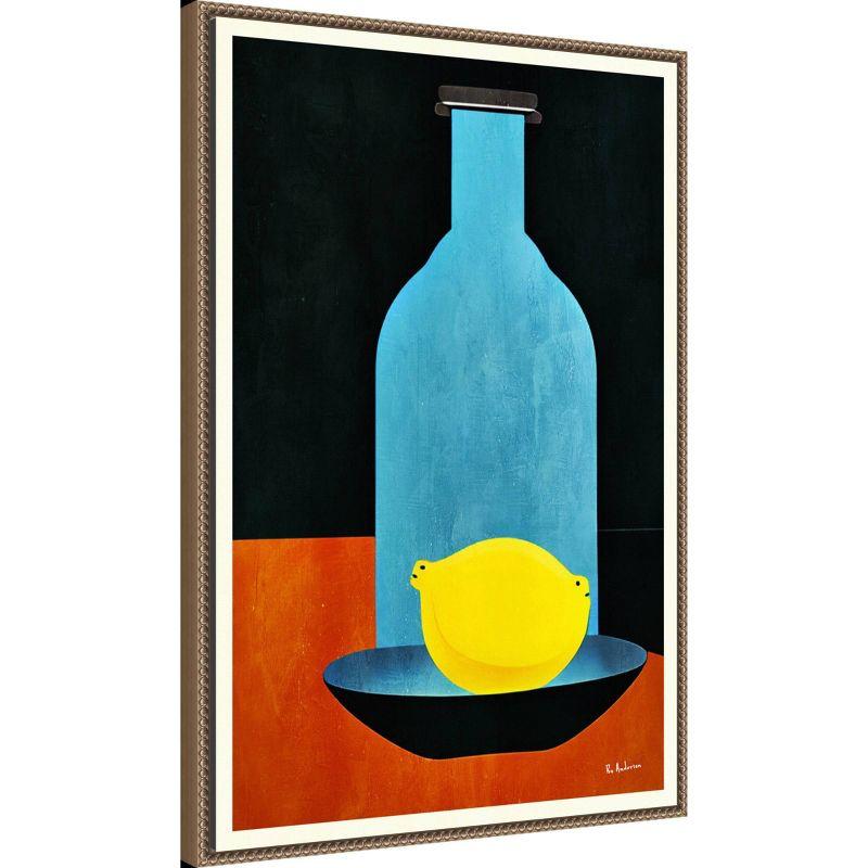 23"x33" Bottle with Lonesome Lemon by Bo Anderson Framed Canvas Wall Art Print Bronze - Amanti Art: Modern Style, Polystyrene Frame