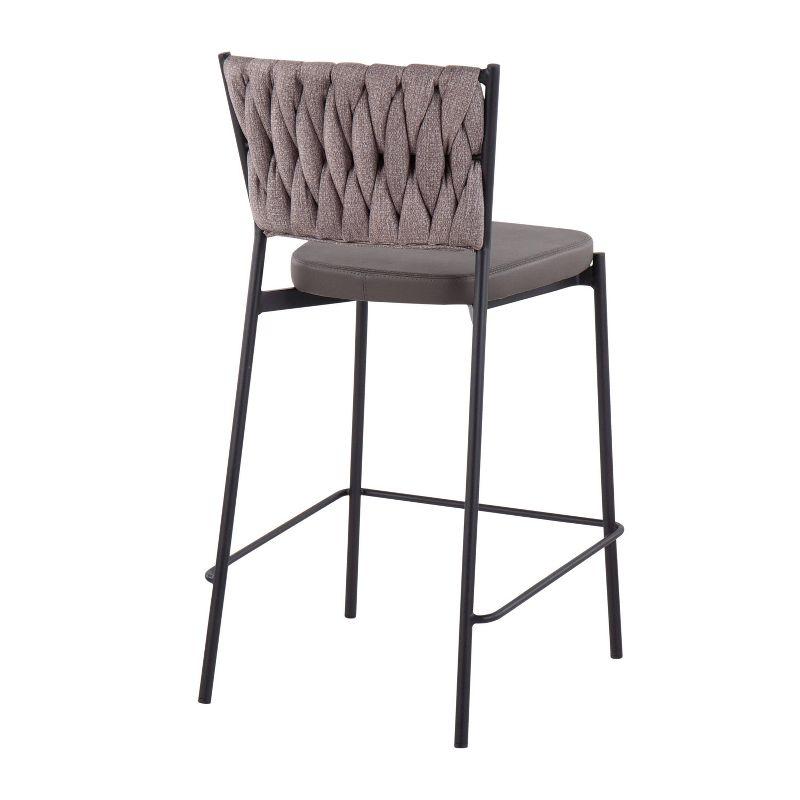 Braided Dark Gray Faux Leather and Metal Swivel Counter Stools