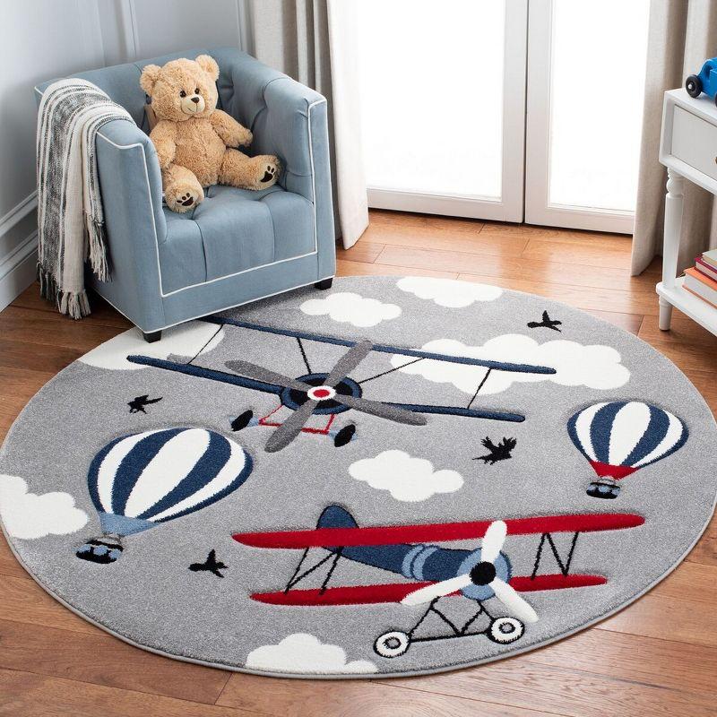 Carousel Kids  CRK137 Loomed Indoor Area Rug - Light Grey/Red - 5'3"x5'3" Round - Safavieh