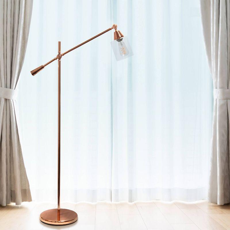 Swing Arm Floor Lamp with Glass Cylindrical Shade - Lalia Home