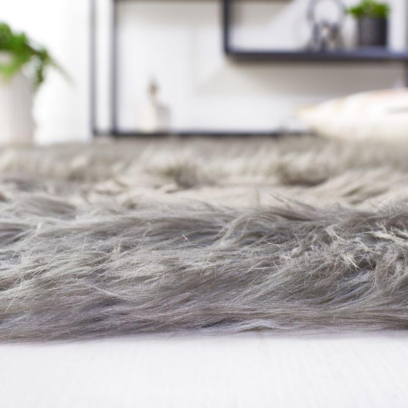 Luxurious Hand-Knotted Dark Gray Faux Sheepskin Rectangular Rug