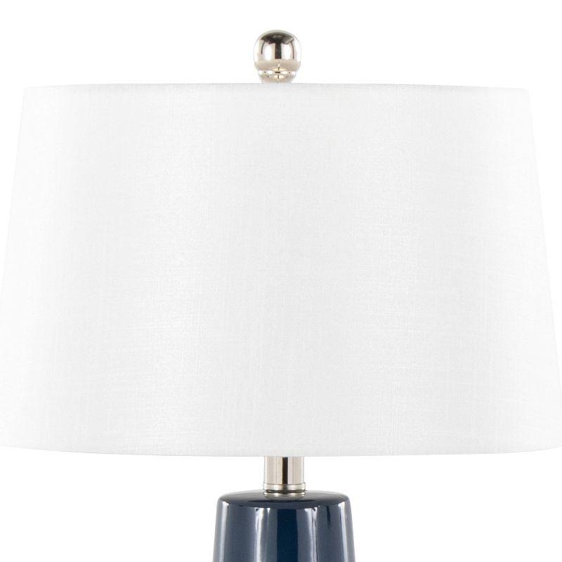 LumiSource Penelope 22" Contemporary Dark Blue and Silver Ceramic Table Lamp: UL Listed, Linen Drum Shade, 60W